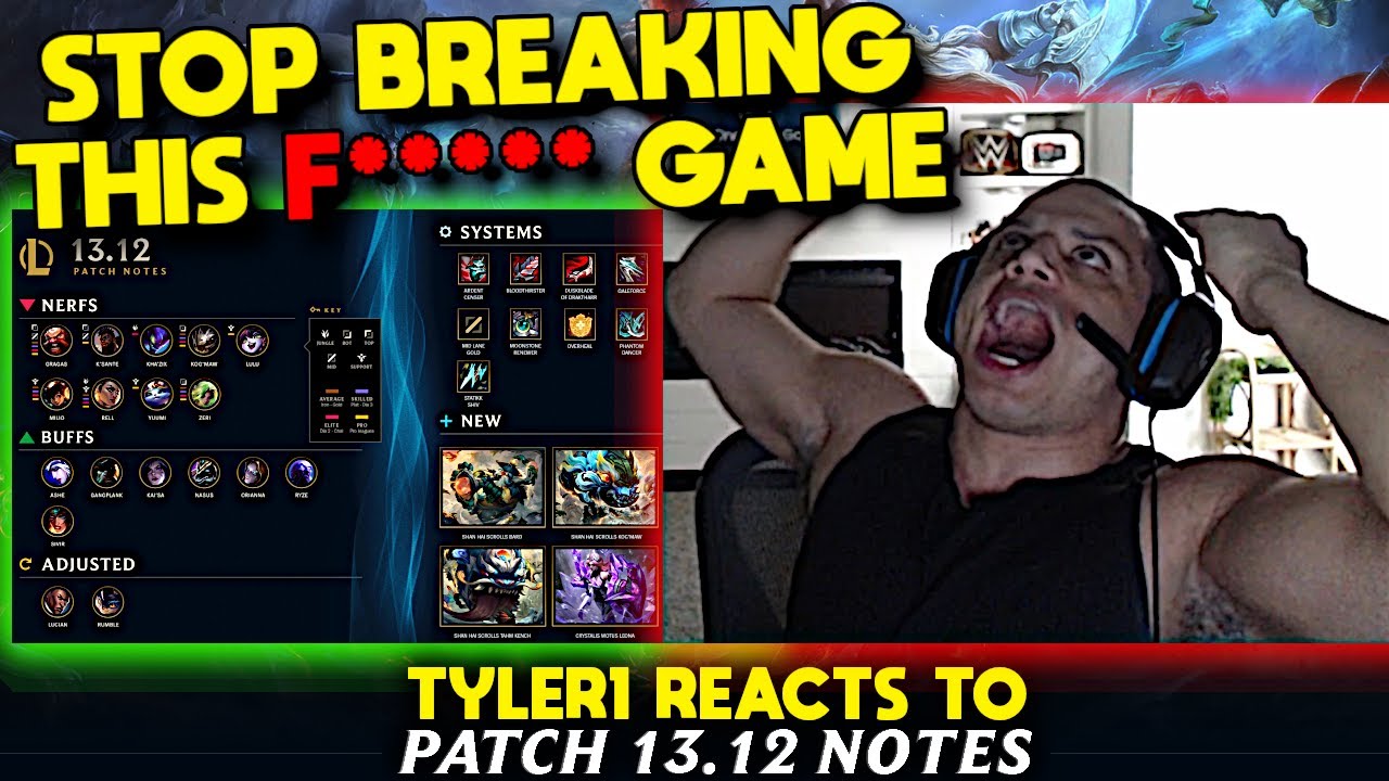 Реакция Tyler1 RAGE и TILT на примечания к патчу 13.12 LoL