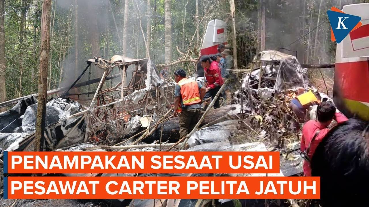 Suasana Usai Pesawat Carter Pelita Air Jatuh di Nunukan,  Bodi Terbakar!