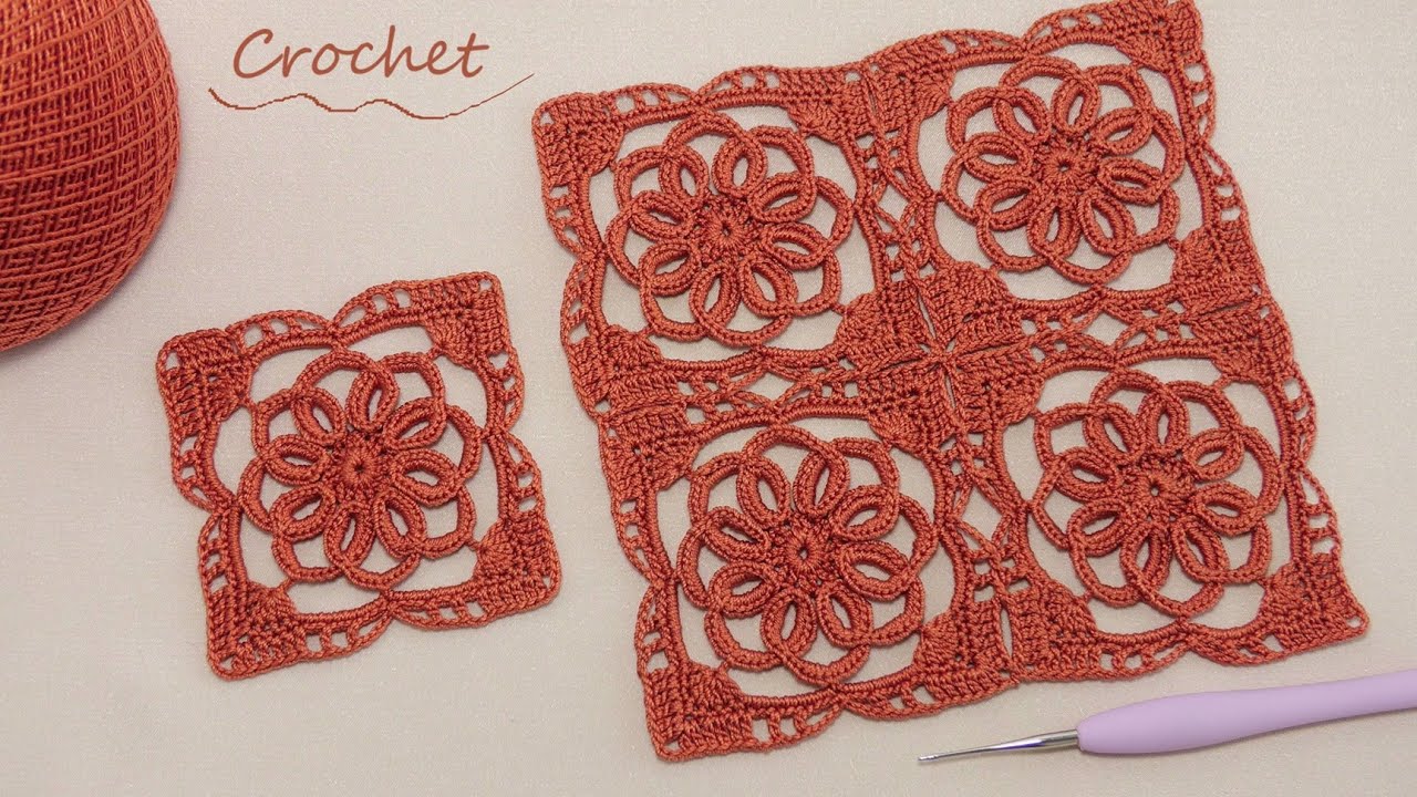 CROCHET: Square motif patterns tablecloth, doily. Easy Crochet square motif tutorial for beginners