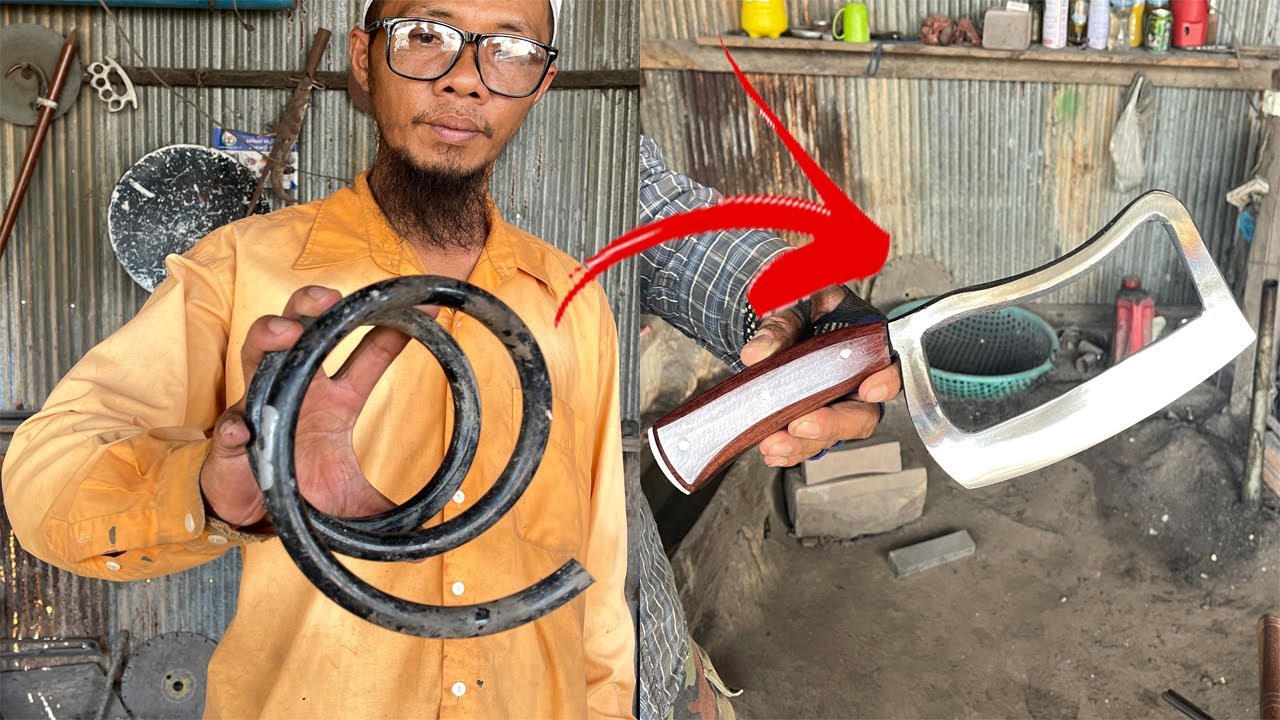 AMAZING SKILL THAT CAN MAKE LIFE EASY/MAKING A CLEAVER KNIFE FROM COIL SPRING