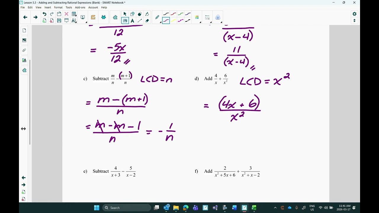 Lesson 5.3: Adding and Subtracting Rational Expressions (Video Lesson)