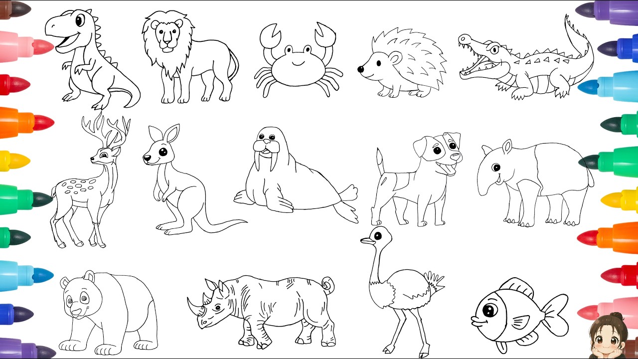How to Draw Animals Step-by-Step For Kids 🦌🐊🦖 Easy Animal Drawing & Coloring | Kids Drawing Tutorial