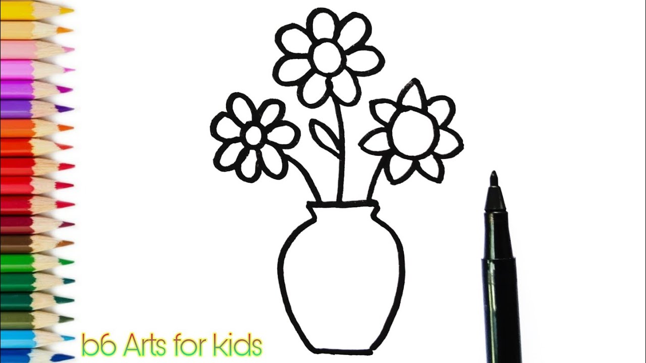 How to Draw Flowers With Vase | Flower pot Drawing (Very Easy Way)