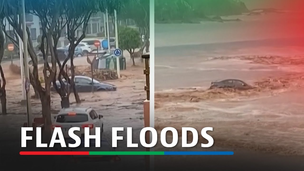 Eyewitness video captures flash floods washing car away in Spain's Gran Canaria | ABS-CBN News