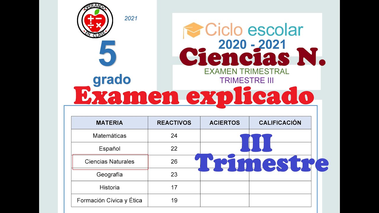 EXAMEN DE CIENCIAS NATURALES DEL TERCER TRIMESTRE 2021 (EXPLICADO)