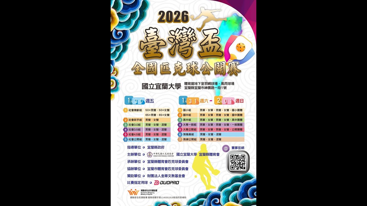 Live《你來我網》 @ 台灣盃全國匹克球公開賽 (2/1 9:00)