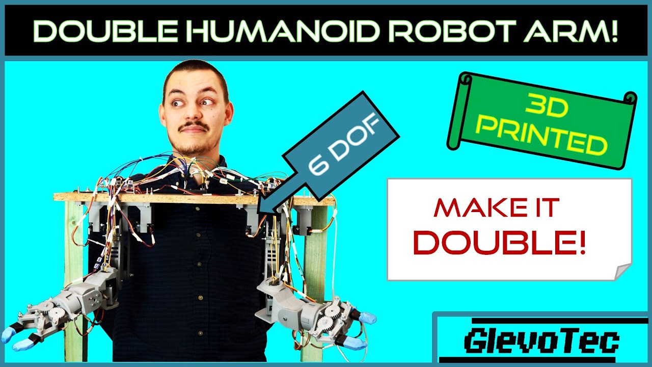 Double 3D printed DIY humanoid 6 DOF robot arms | Controlled by one Arduino