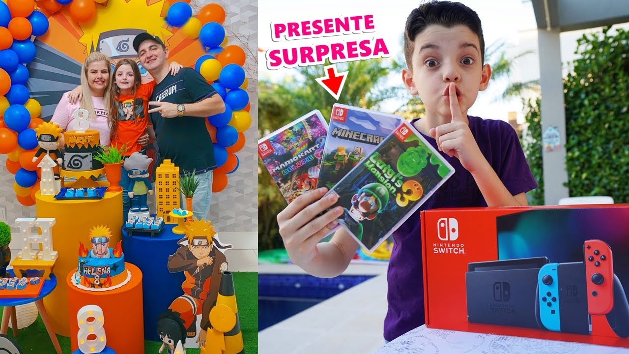 ANIVERS&Aacute;RIO DE 8 ANOS DA HELENA TEMA NARUTO E PRESENTE SURPRESA NINTENDO SWITCH