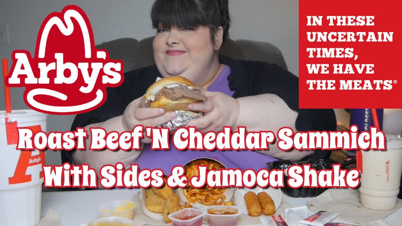 Arby's Double Roast Beef 'N Cheddar Sammich With Sides & A Jamocha Shake Mukbang
