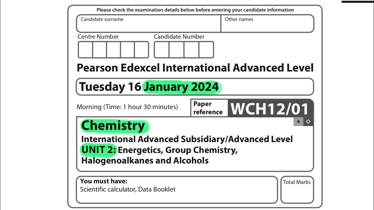 A level | Chemistry | Unit 2  January 2024