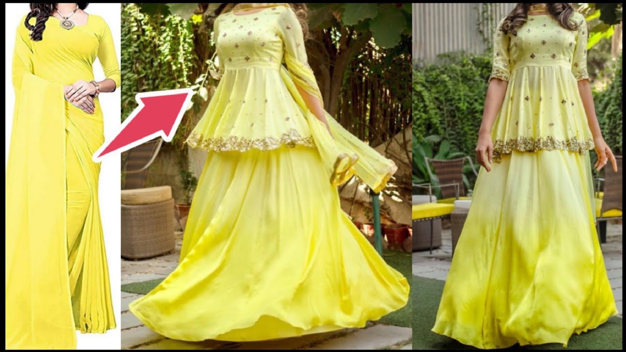 DIY Old Saree Into डिजाइनर peplum top/Kurti For Lehenga/Plazzo In 5mins|