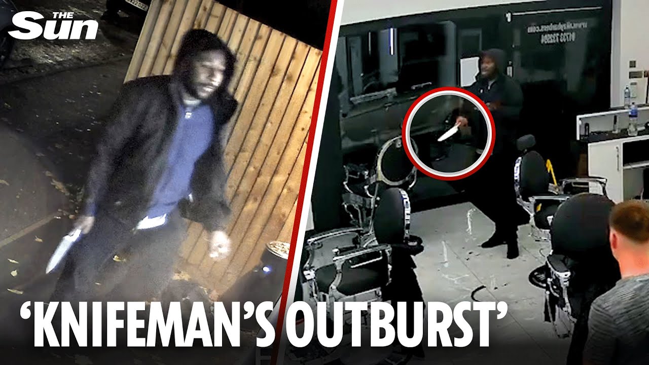 Chilling moment &lsquo;knifeman&rsquo; bursts into barbershop before &lsquo;boarding train and stabbing 10 people&rsquo;