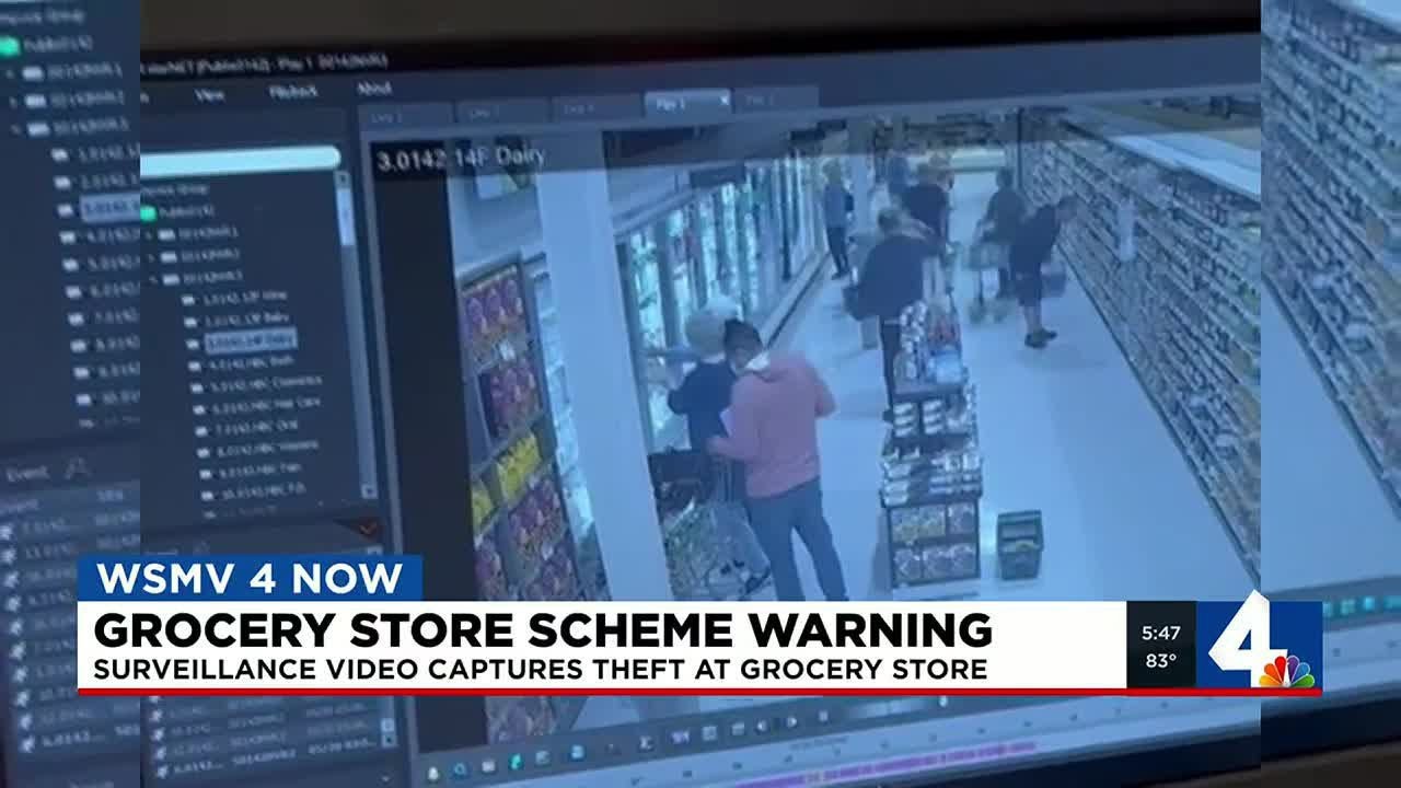 Warning: Security cameras capture theft scheme in action at grocery store