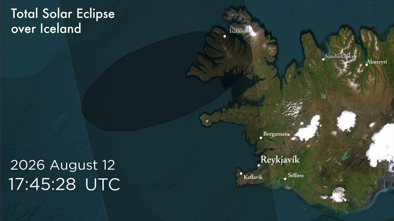 August 12, 2026 total solar eclipse in Iceland - umbral shadow animation