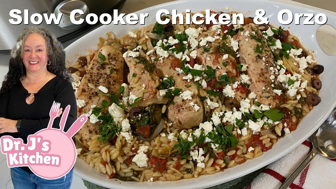 Mediterranean Chicken & Orzo in a Slow Cooker | Easy Healthy Crockpot Dinner Recipe