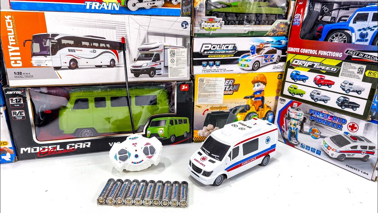 Unboxing Rc Ambulance First aid Car, City Bus Rescue, Rc Classic Car, Electric Police Car