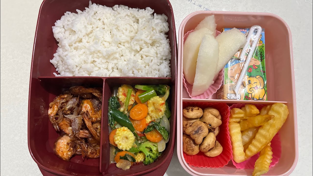 Capcay sayur, udang goreng dan packing bekal