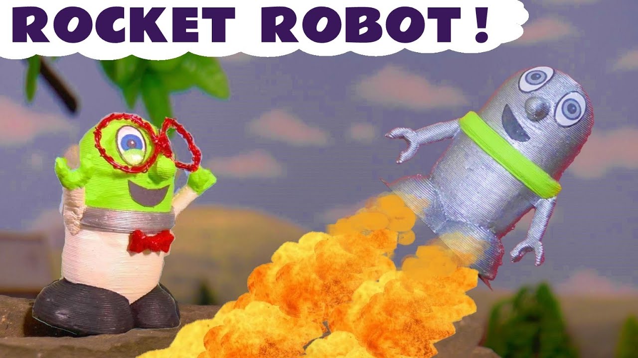Rocket Robot Funling Story with Dinosaurs and Kids Trains