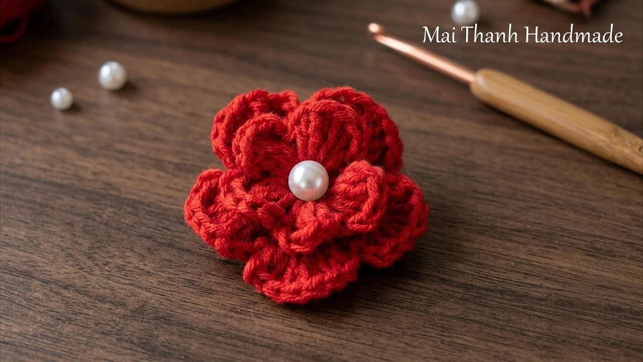 Crochet 3D flower tutorial (Eng sub) I Cách móc hoa len họa tiết kiểu 3D