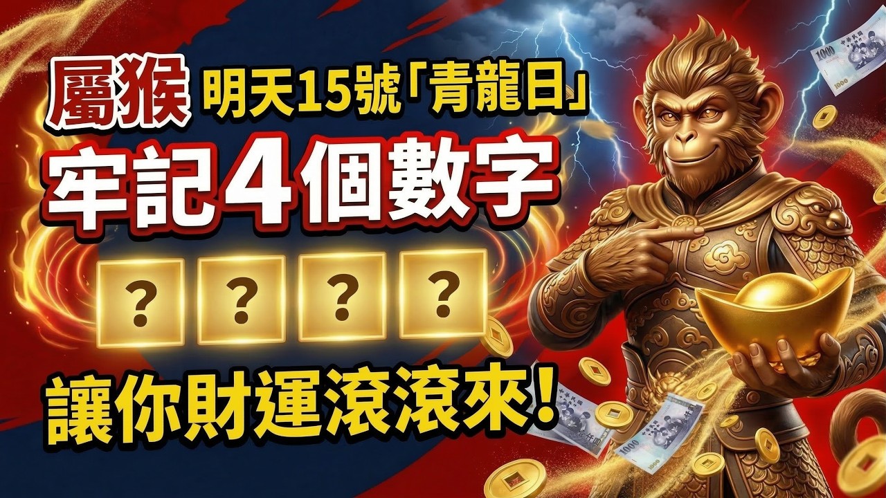 生肖猴注意！明天3月15號，農曆正月二十七是「青龍黃道日」，這「4個數字」要牢記，助你橫財不請自來！#生肖猴2026運勢 #2026屬猴運勢 #生肖猴財運 #偏財 #幸運數字 #旺財數字 #招財數字
