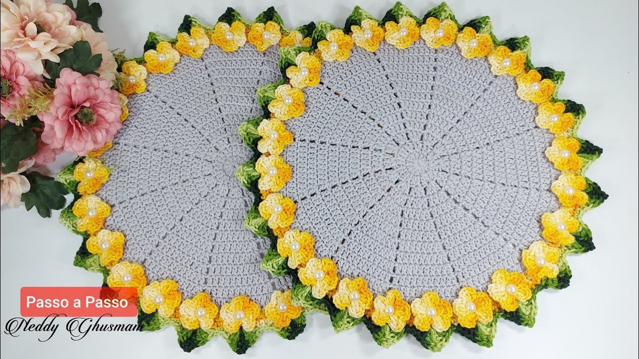 Sousplat de Crochê Flores de Maio  Crochê Passo a Passo Prof Neddy Ghusmam