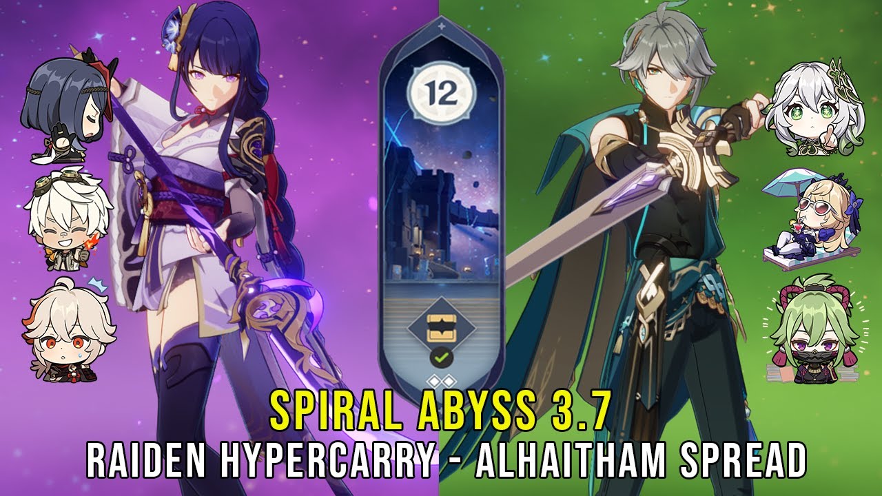 C0 Raiden Hypercarry and C0 Alhaitham Spread - Genshin Impact Abyss 3.7 - Floor 12 9 Stars