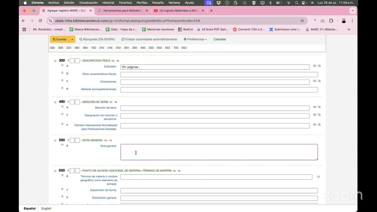 Koha - Ingreso material bibliográfico como nuevo