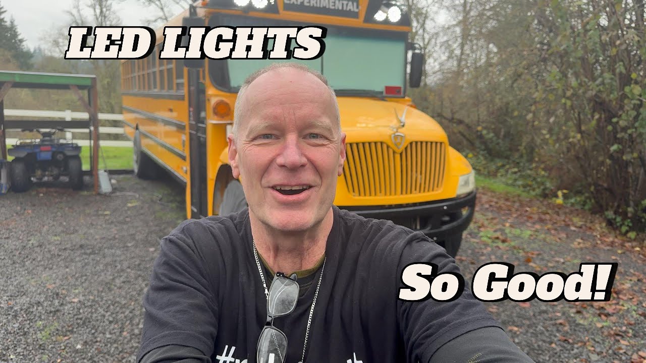 LED Replacement lights for my school bus Skoolie build. Sorry about the music and poor quality 