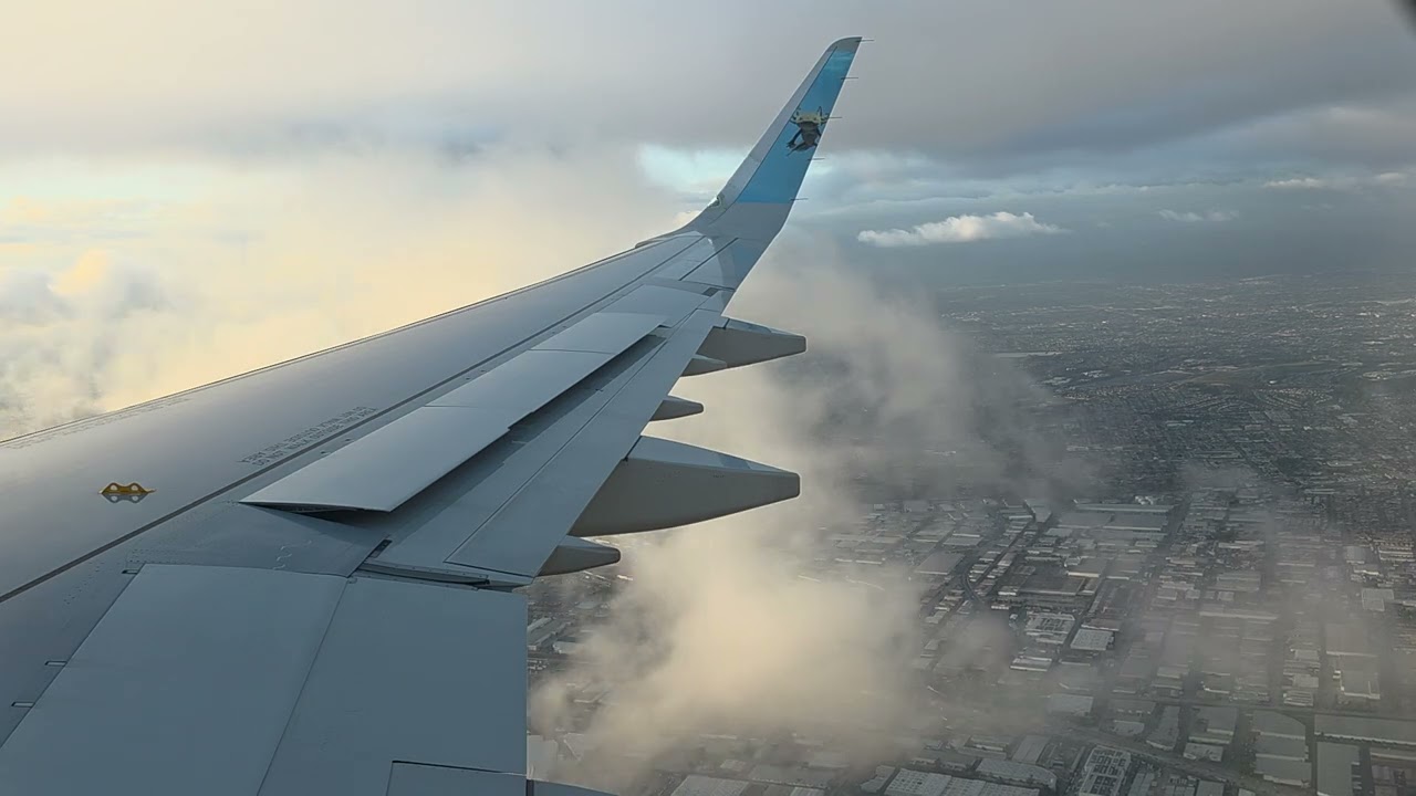 Scenic and cloudy approach into LAX on Frontier A321 Neo