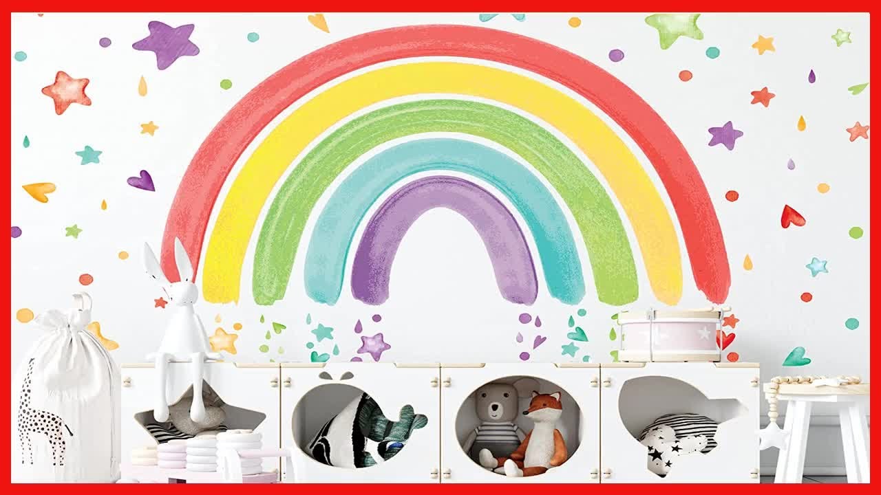 PapaKit Large Rainbow Wall Decal Vinyl Stickers | Nursery Baby Child Kid Teen Bedroom Living Room