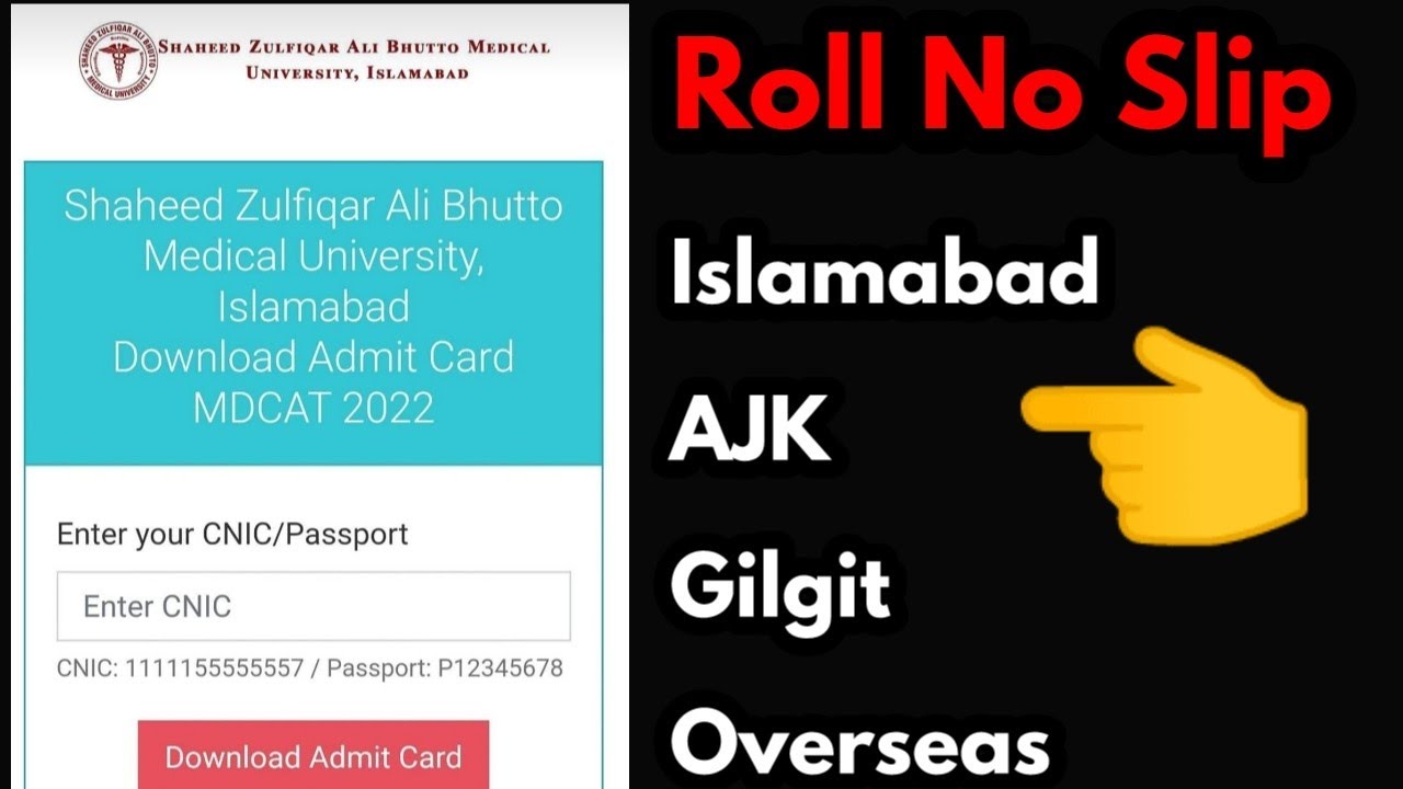 SZABMU Roll No Slip for Islamabad, AJK, Gilgit and Overseas||Roll No slip for Overseas||Roll no slip