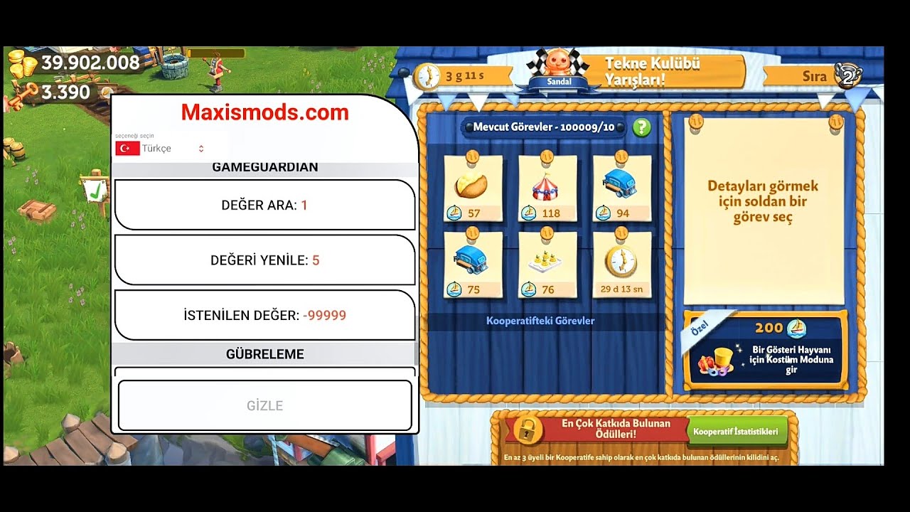 Farmville 2 Hile /Mod Menu Gameguardian Unlimited Boat Task & Keys & County Fair & Vip Decoration