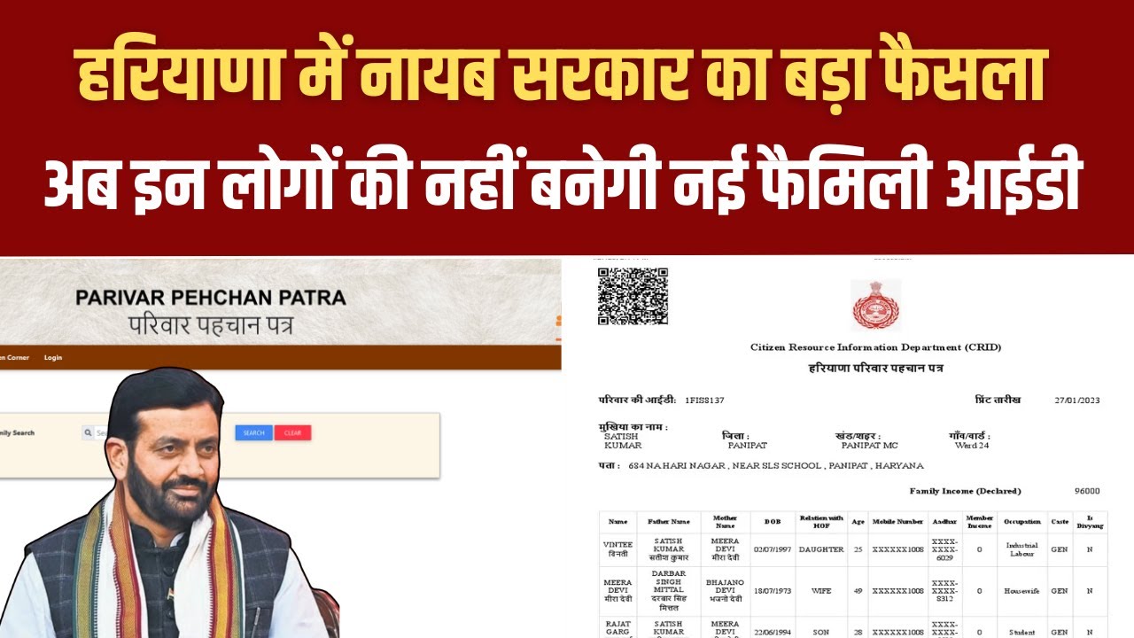 हरियाणा में बदला फॅमिली आईडी का नियम | Haryana Family ID New Rules