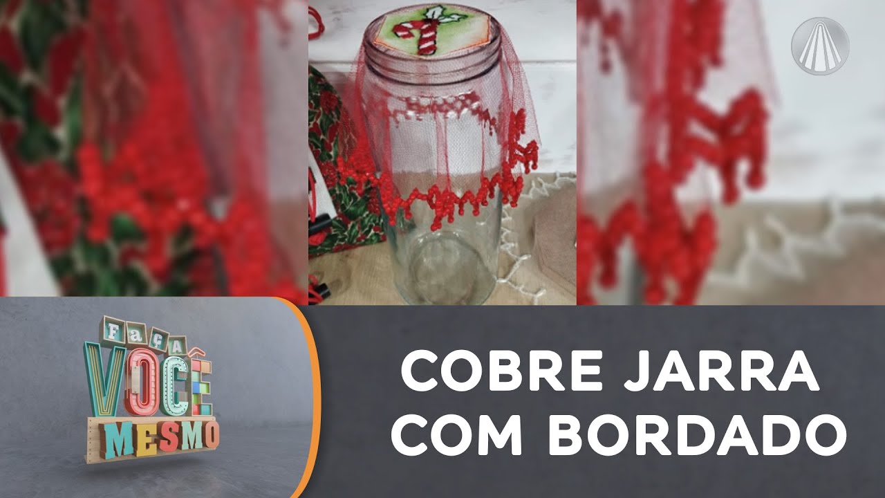 Aprenda a fazer um cobre jarra ou copo decorado com bordado livre e pedrarias