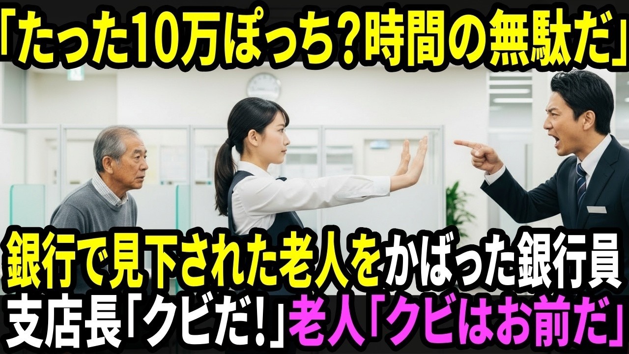 銀行で「たった十万ぽっち」と見下された老人をかばった若手銀行員はその場でクビ宣告。翌日、老人の放った“500億解約”の一言に支店中が凍りつく…