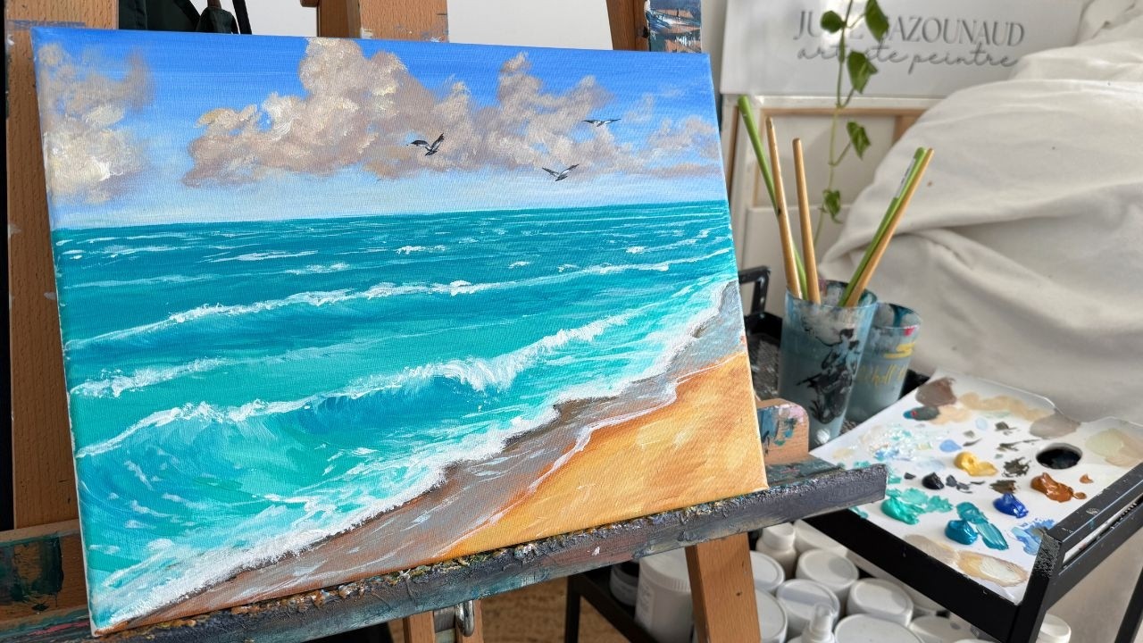 Peindre une mer turquoise de r&ecirc;ve - Tuto &eacute;tape par &eacute;tape -  FACILE - en 30 minutes seulement !!