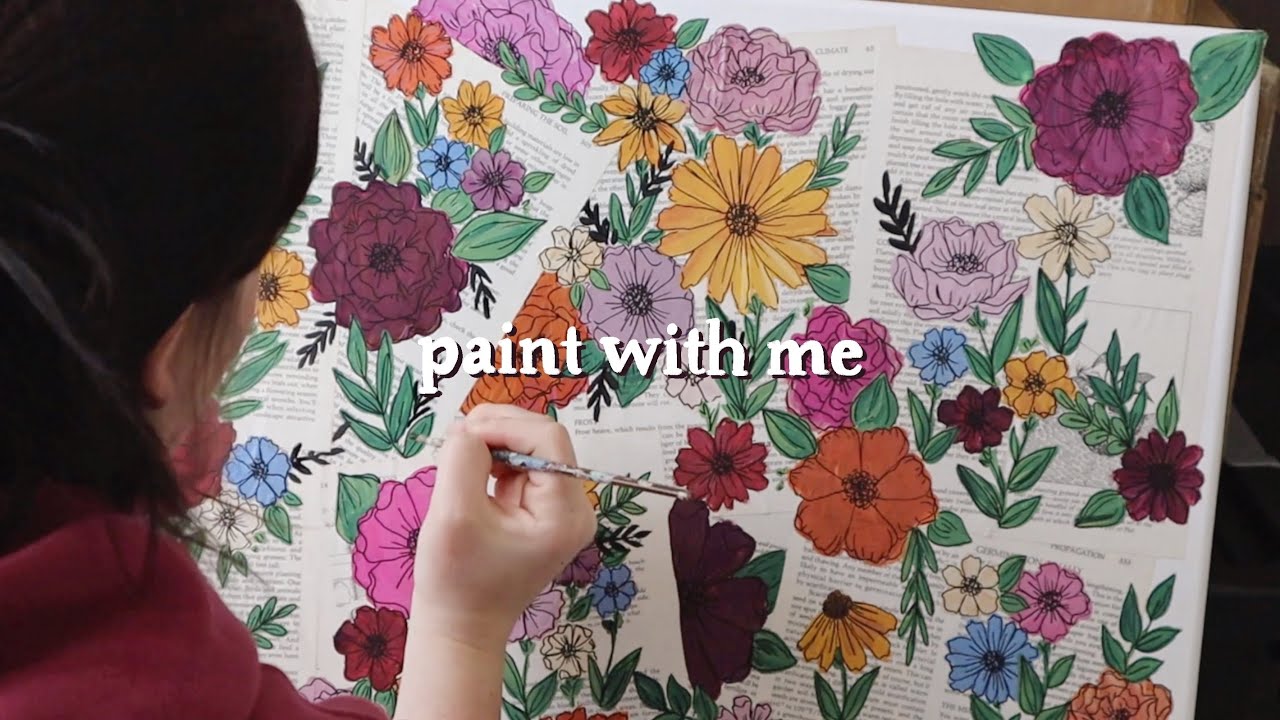 paint and chat with me | gluing book pages, taylor swift flowers, my dogs