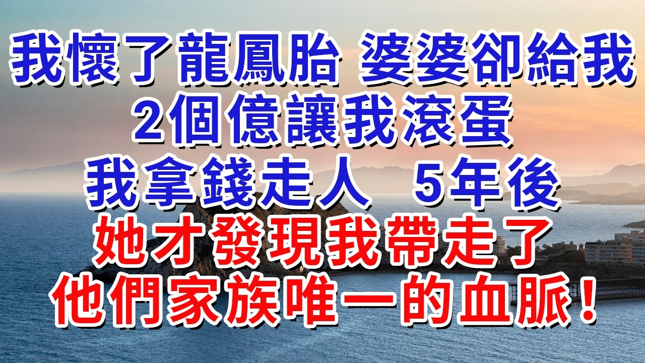 我懷了龍鳳胎，婆婆卻給我2個億讓我滾蛋，我拿錢走人 ，5年後她才發現我帶走了他們家族唯一的血脈！#生活經驗#情感故事#故事#小說#戀愛#情感#婚姻