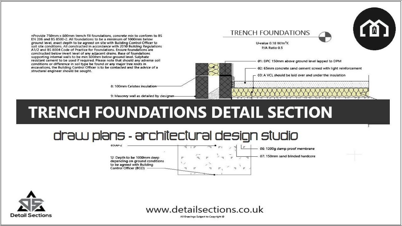 How To Draw Detail Sections | Trench Foundations | AutoCAD | TurboCAD | Trench Fill Foundation
