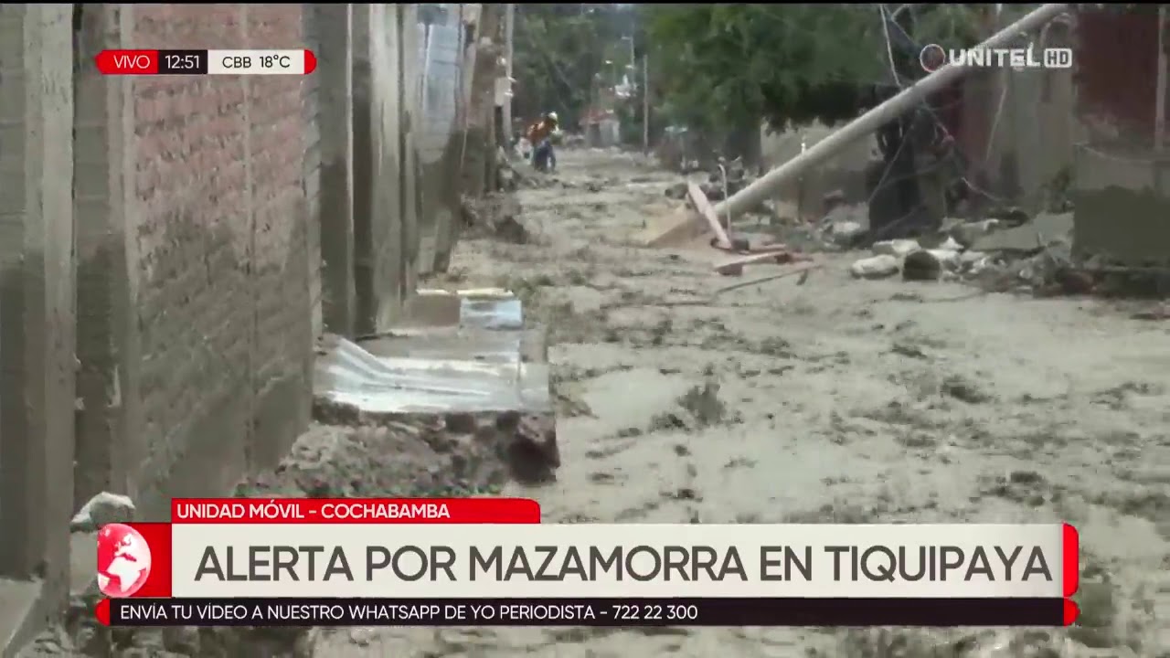 Se mantiene la emergencia en Tiquipaya por la mazamorra en calles y avenidas