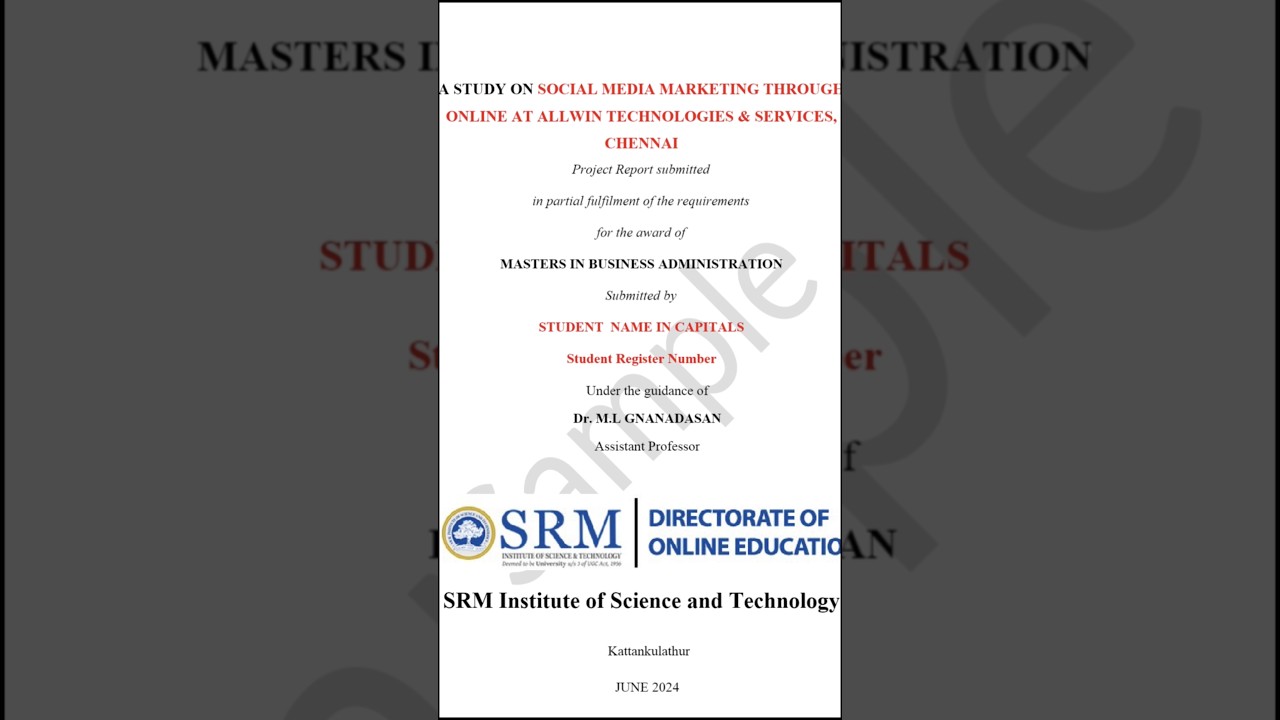 SRM University MBA Project Help with synopsis