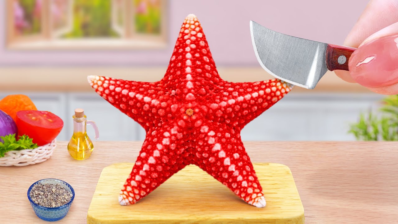 Top 1 Seafood ⭐ How To Make Miniature Crispy Fry Starfish and Spicy Noodles 🍜 Mina Mini Kitchen