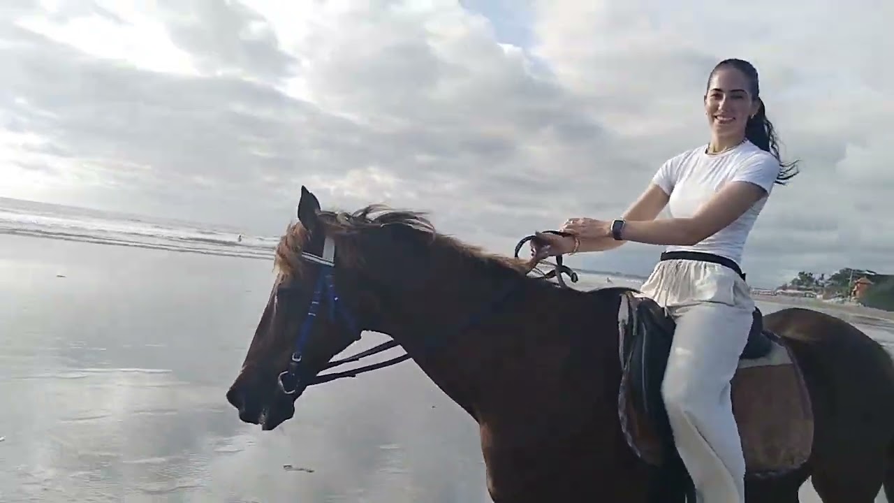 so wonderful girl riding at mesari stables in bali at seminyak beach