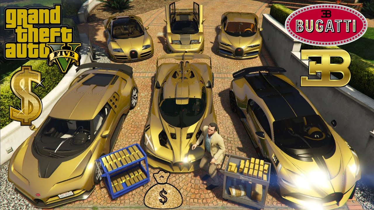GTA 5 - Stealing $100,000,000 Super Gold Bugatti Cars with Michael! | (GTA V Real Life Cars #48)