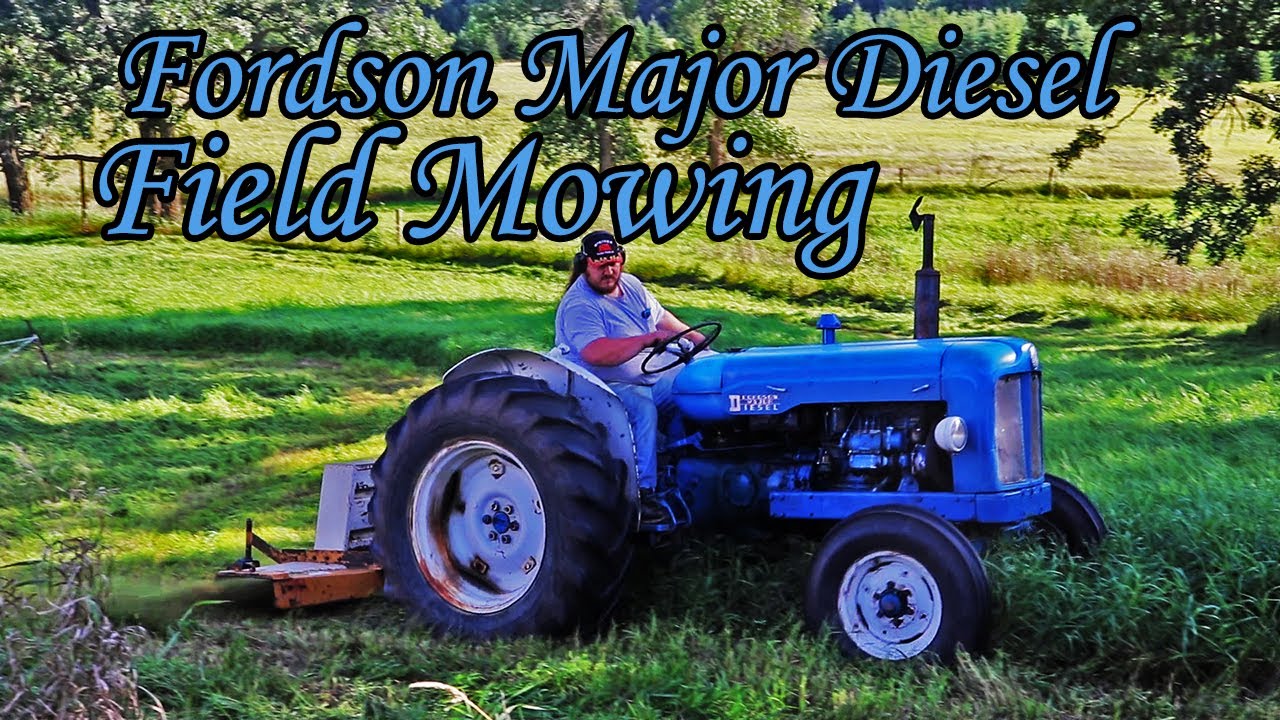 Fordson Major mowing a field with a Woods mower