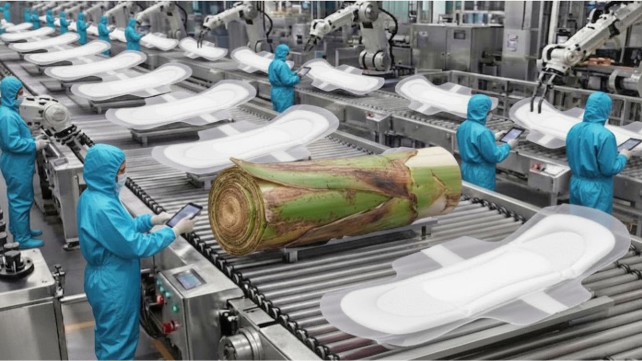 How 1000 Sanitary Pads Per Minute Are Mass Produced | Inside a Modern Banana Fiber Factory