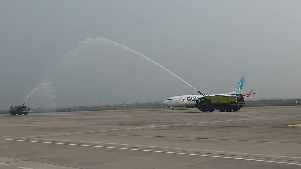 FlyDubai's first flight at GBIA bhairahawa || water salute||
