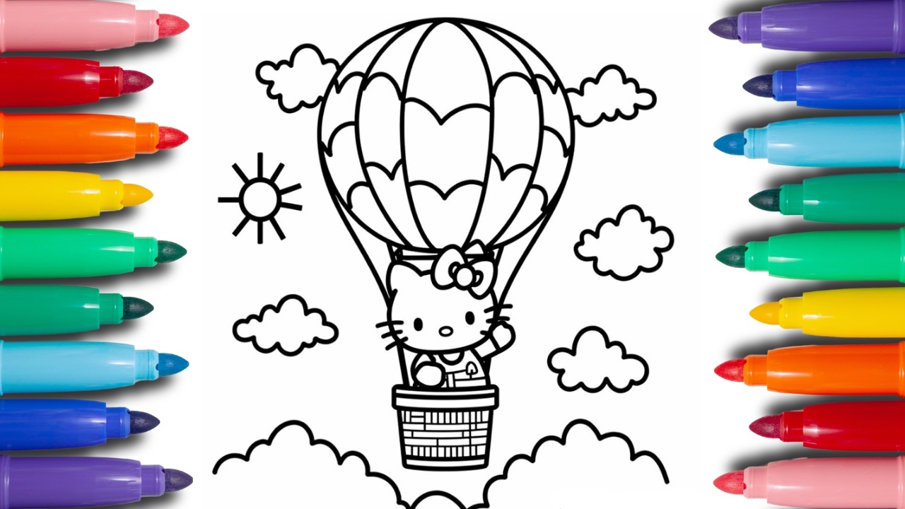 Come colorare Hello Kitty in mongolfiera - Video per bambini - disegni da colorare