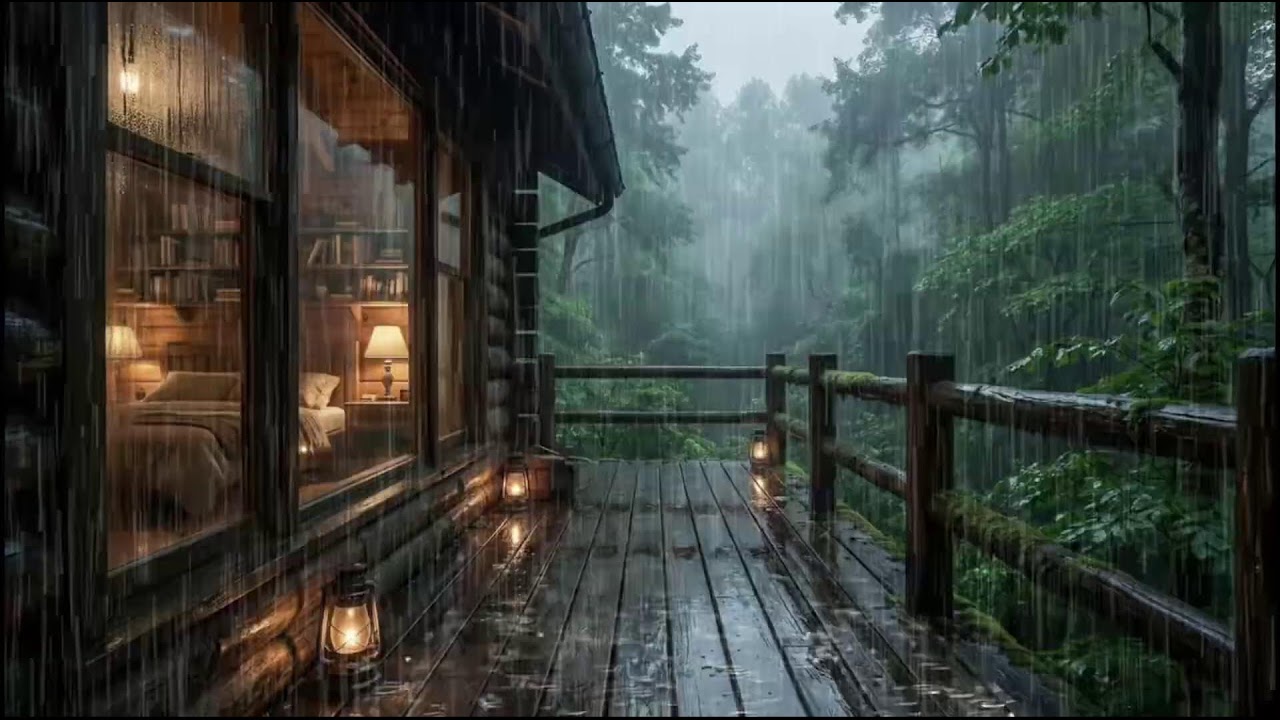 Night Rain Ambience in a Forest Cabin 🌲 Fall Asleep Fast | Insomnia Relief Sounds