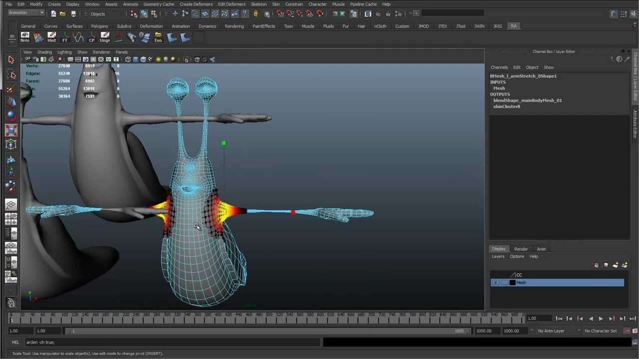 62 - Arm stretch blendShape (Cartoon character rigging series)
